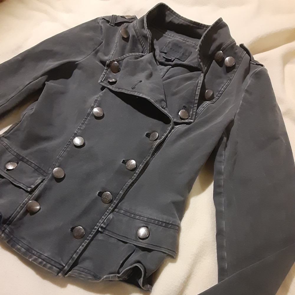 Marrakech XS Steel Washed Denim Stretch Grey Wms Military Jacket. 29inch Bust.